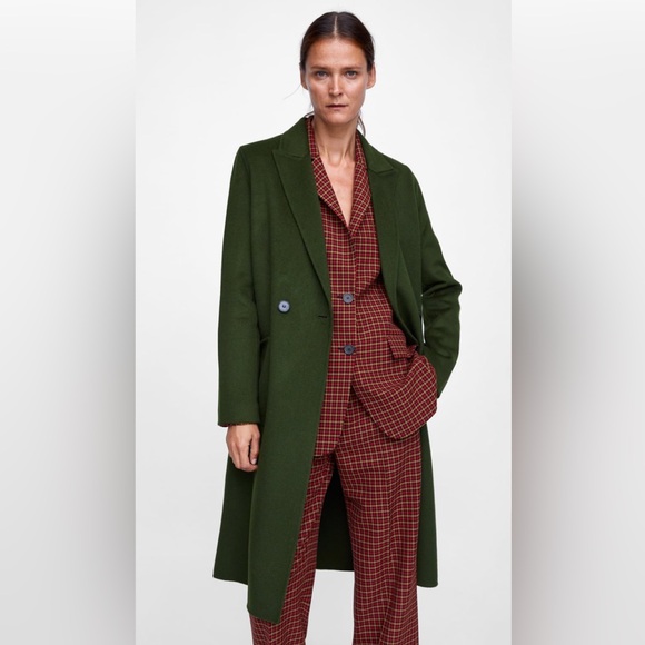 Zara Double breasted green wool blend coat S - Picture 7 of 13